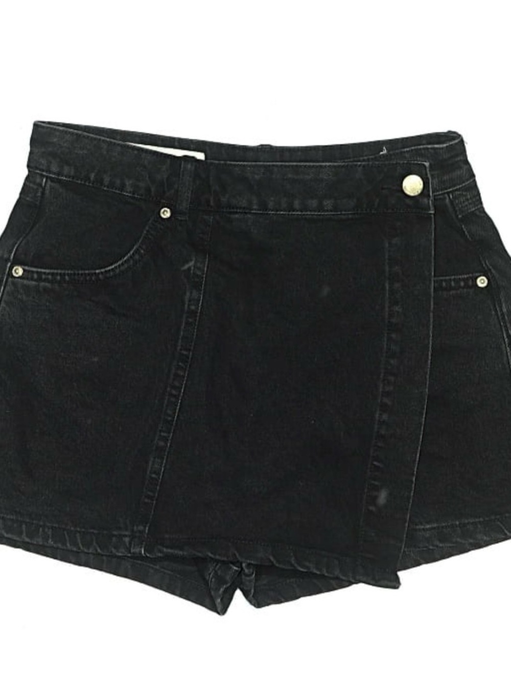 Zara Black Denim Skort with Wrap-Front Panel
